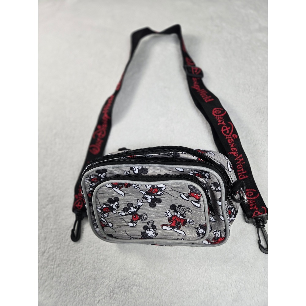 Disney World Mickey Mouse Crossbody Bag Grey Red Waist Pack Travel Purse 8x5x3